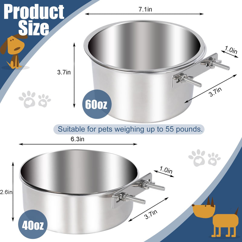 Stainless Steel Dog Bowls, 2 Pack No Spill Dog Crate Water and Food Bowls for Kennel Cage, Hanging Bowls Feeder Dish for Large Medium Dogs Pets, 40oz & 60oz - PawsPlanet Australia
