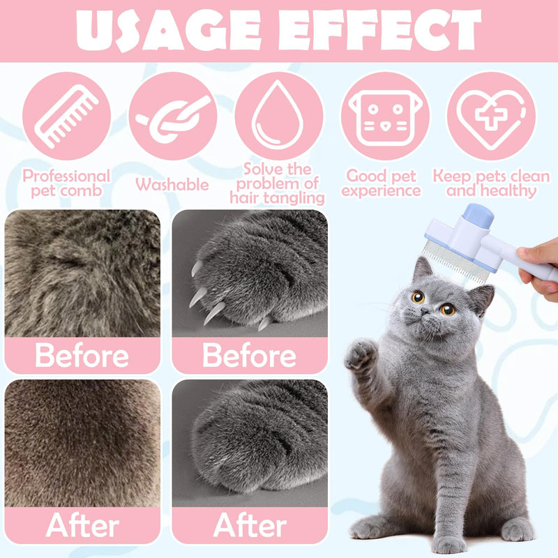 3Pcs Self Cleaning Pet Flea Comb Grooming Brush Set, Cat Hair Fine Tooth Combs for Indoor Cats Shedding with Round Hole Nail Clipper - PawsPlanet Australia