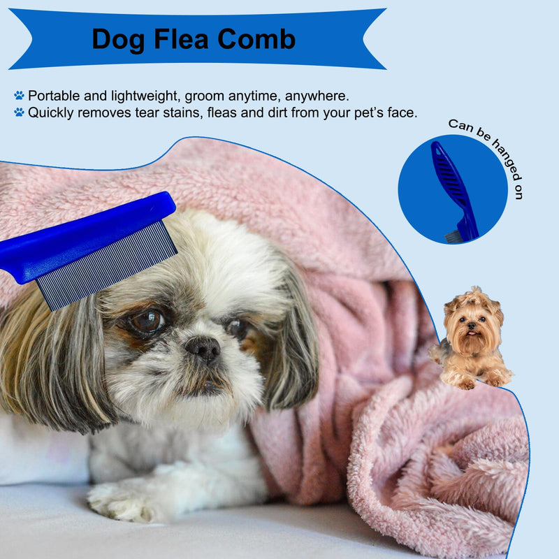 3 PCS Puppy Brush Grooming Kit, Stainless Steel Flea Comb, Fit for Yorkie, Shih Tzu, Maltipoo, Soft Bristle (Blue) Blue - PawsPlanet Australia