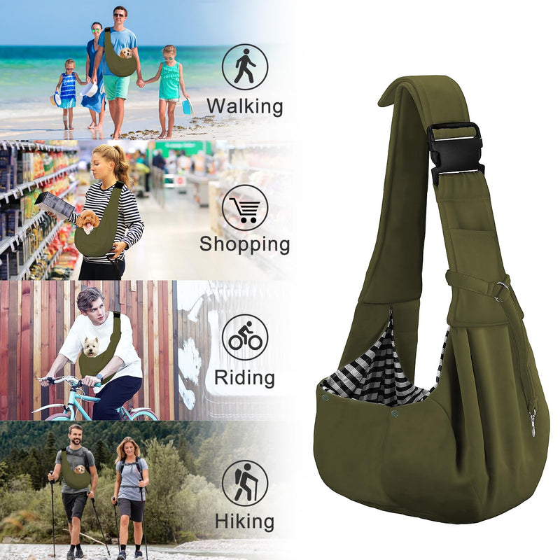 PETLOFT Reversible Dog Cat Sling Carrier, Small Dog Carrier, Adjustable Dog Sling, Hands Free Cross Body Carrier with Collar Hook for Dog/Cat/Bunny up to 11lb (Army Green) Army Green - PawsPlanet Australia