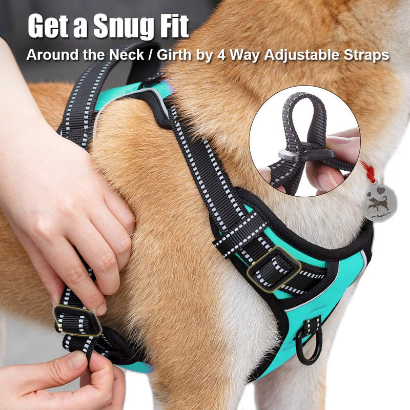 PoyPet No Pull Dog Harness, Reflective Comfortable Vest Harness with Front & Back 2 Leash Attachments and Easy Control Handle Adjustable Soft Padded Pet Vest for Small to Large Dogs (Mint Blue,L) Mint Blue - PawsPlanet Australia