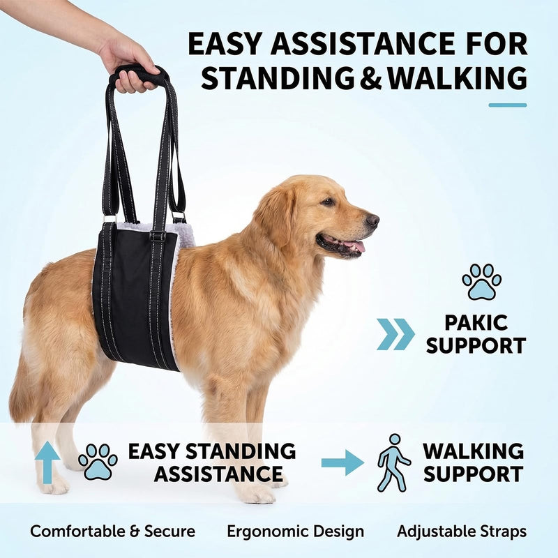 Dog Lift Harness Support Sling, Rear Leg Support Harness for Senior Disabled Dogs, Adjustable Sling with Reflective Strap (Black, L) Black