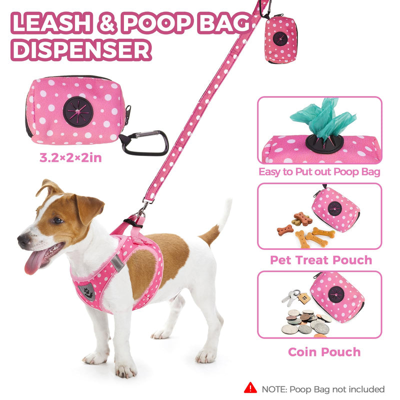 PAWCHIE Dog Harness and Leash Set, Step in No Pull Soft Pet Harness, Reflective Adjustable Puppy Vest for Small Medium Dogs Cats, No Choke Harness Vest with Poop Bag Holder for Walking,Running, Pink M - PawsPlanet Australia
