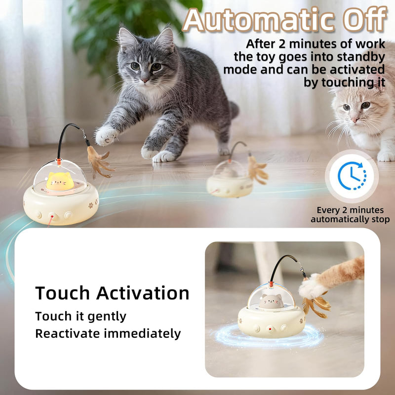 2-in-1Interactive Cat Toys - Cat Laser Toy Automatic with Feather, Touch Activated Kitten Toy, Rechargeable Cats Enrichment Exercise Toys, for Bored Indoor Cats - PawsPlanet Australia