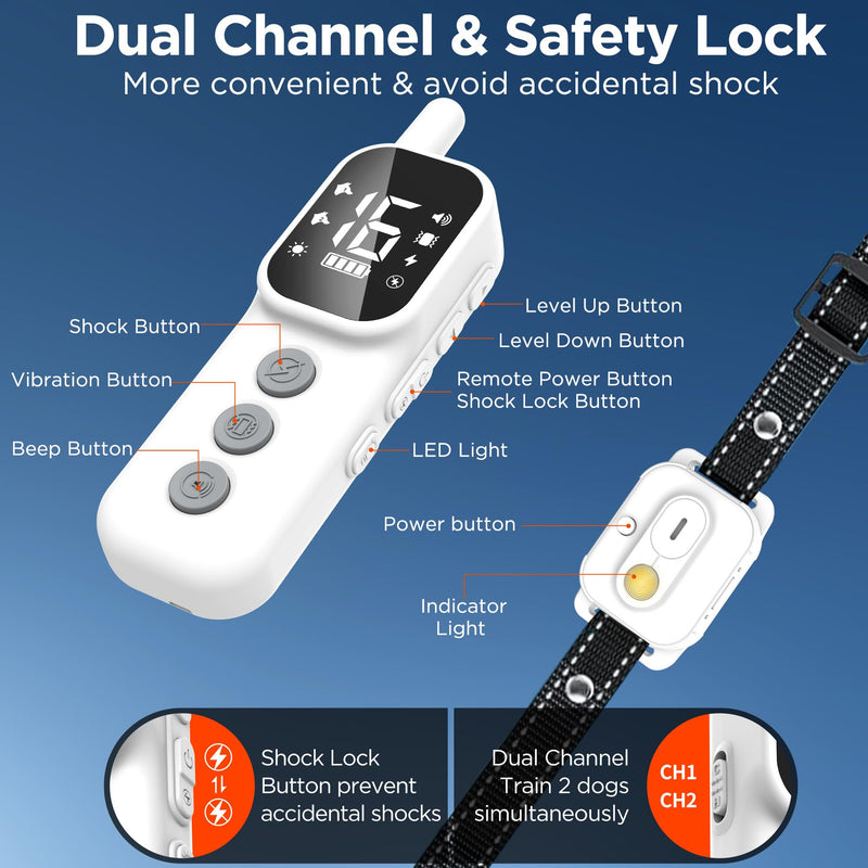 Dog Shock Collar,3300FT Dog Training Collar with Remote,IPX7 Waterproof Rechargeable Dog e-Collar with Beep,Vibration,Safe Shock,LED Light for Small,Medium,Large Dogs (8-150 lbs) - PawsPlanet Australia