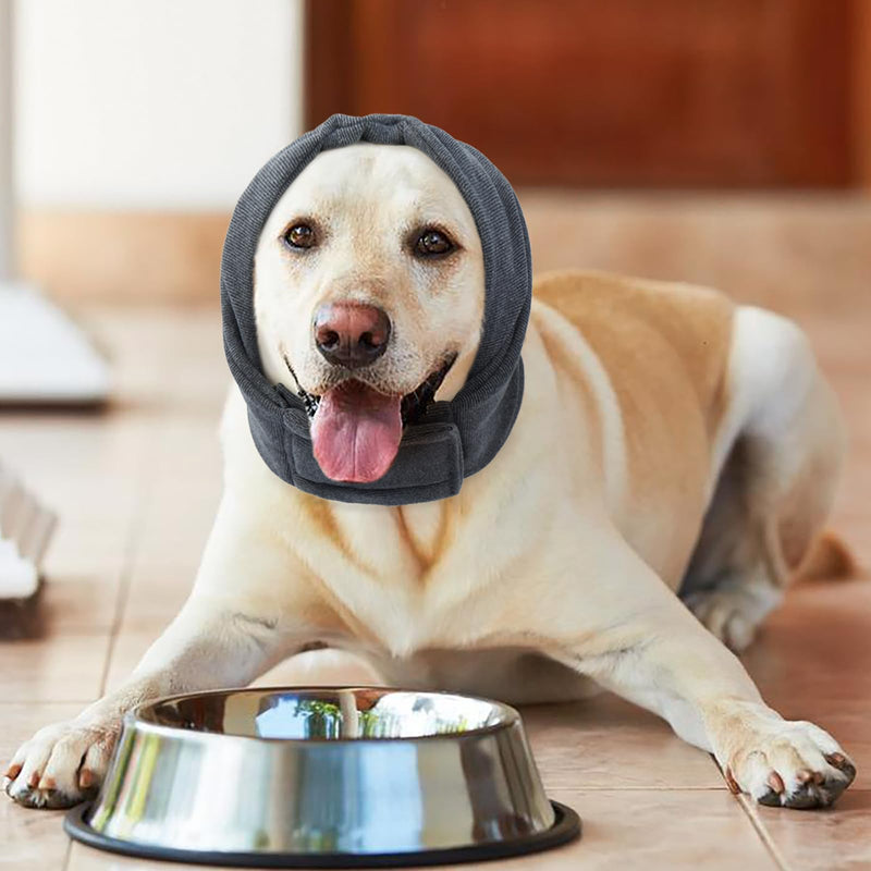 Kuoser Dog Calming Hood for Noise Anxiety Relief – Adjustable Velcro Ear Protector & Muff for Grooming, Fireworks & Thunder (Grey, Size L) Large Grey
