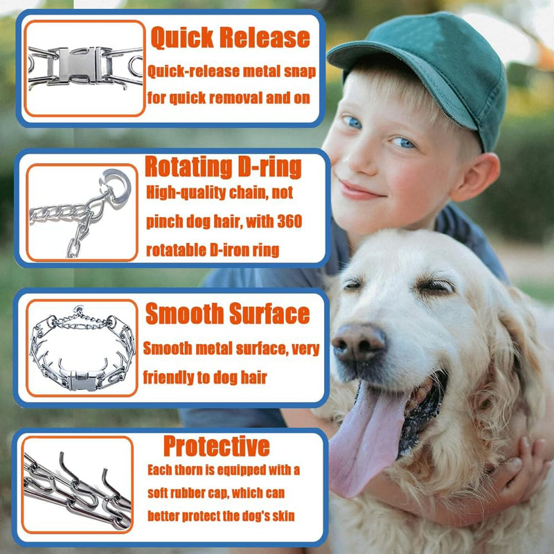 Dog Training Collar, Adjustable Dog Pinch Collar with Quick Release Buckle, No Pull Collar for Small Medium Large Dogs, Extra Link and Caps (XL (Neck: 23"-27'' 4.0mm)) XL (Neck: 23"-27'' 4.0mm) - PawsPlanet Australia