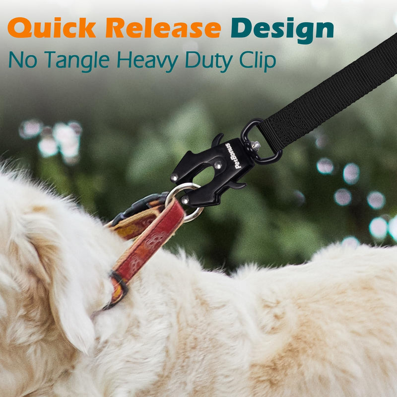 PetBonus Heavy Duty Tactical Dog Lead, 150 cm Bungee Shock Absorption Lead with 2 Padded Handles, Quick Release Metal Clip, Car Seatbelt, No Pull Training Leash for Large Medium Dogs (Black) Black
