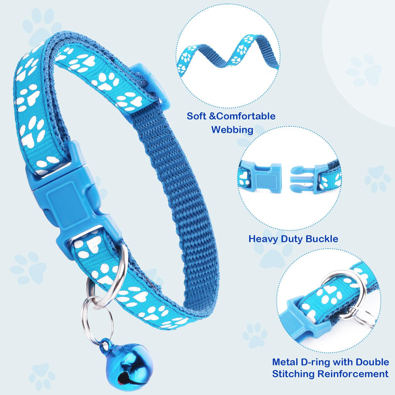 3 Pack Puppy Collar and Leashes Cat Small Dog Collar and Leash Pack Pet Kitten Collars and Leashes Adjustable Training Rope Quick Release Paw Print Soft Nylon