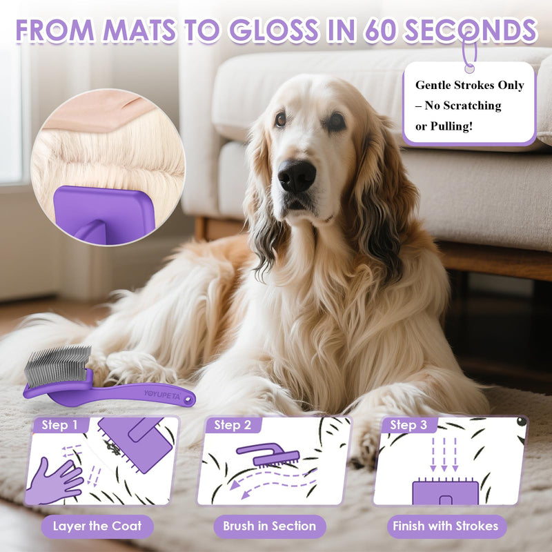 Large Slicker Brush for Dogs - 3PC Pet Grooming Kit - Undercoat Rake & Stainless Comb | Long Pins Remove Mats on Poodles, Golden, Labradoodles | Thick Coat Deshedder for Dogs, Cats, Purple - PawsPlanet Australia