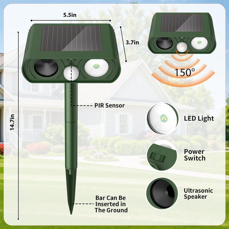 Solar Ultrasonic Animal Repellent, Deer Repellent Devices Waterproof, Cat Repellent Outdoor with Motion Detection Squirrel Skunk Rabbit Dog Raccoon Deterrents Animal Repeller for Yard, 1 Pack, Green - PawsPlanet Australia