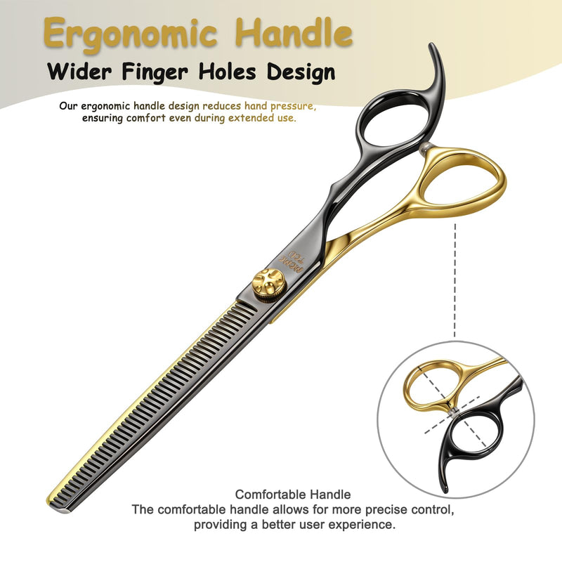 7'' Thinning Dog Grooming Scissors with Decorative Screw Sharp and Durable Black and Gold 440C Stainless Steel Dog Thinner Shears Easy Use for Groomers and Beginners - PawsPlanet Australia