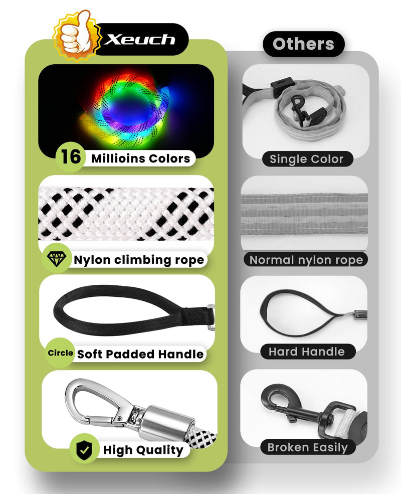 Light Up Dog Leash, LED Pet Leash for Night Walking,13 Lighting Modes, Rechargeable Dog Lights, Glow in The Dark Walking Leashes with Tangle-Free Hook for Medium Large Dogs (Leash-5Ft) Leash-5Ft - PawsPlanet Australia