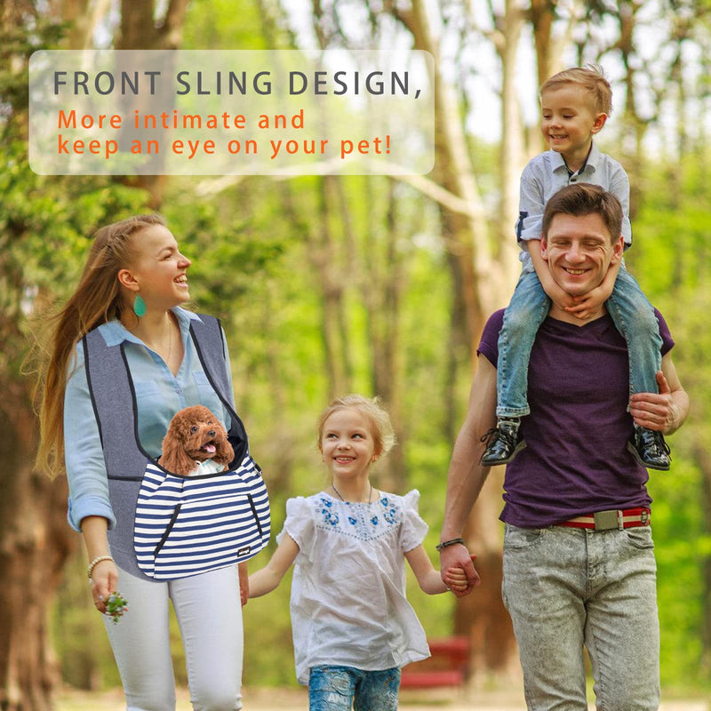 NATUYA Dog Sling Carrier Puppy Carrier, Adjustable Pet Front Sling Carrier Travel Bag with Bottom Pad, Pet Carrier for Small Dog Cat Puppy Traveling Hiking Camping (Bule Strip, 8-15 lb) Bule Strip - PawsPlanet Australia