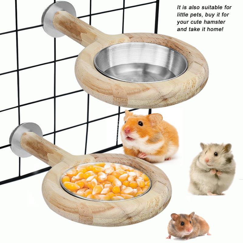 ASOCEA 2 Pack Bird Perch Feeding Cup, Bowls for Cage Wooden Perch Stand Hanging Bowls for Bird Cage Accessory Parrot Wood Perch Stand Toy for Parakeet Lovebird Cockatiel Budgie Medium - PawsPlanet Australia