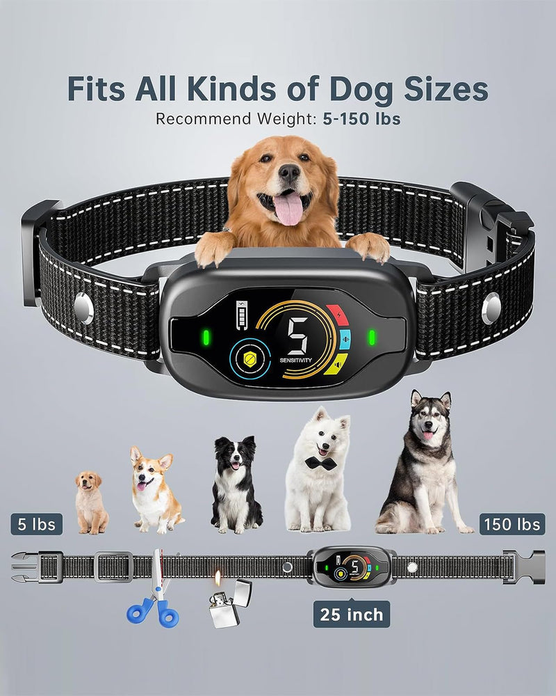 Dog Bark Collar for Large Medium Small Dogs,Rechargeable Smart Bark Collar,Adjustable Beep Vibration Modes & 5 Sensitivity, Automatic Anti Barking Device for Dog（Black） - PawsPlanet Australia