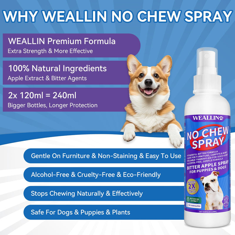 2 Pack No Chew Spray for Dogs, Bitter Apple Spray for Dogs Natural Training Aid for Dogs & Puppies, Stop from Chewing and Biting on Furniture, Shoes, Plants, Indoor & Outdoor Use, No Alcohol & Stain - PawsPlanet Australia