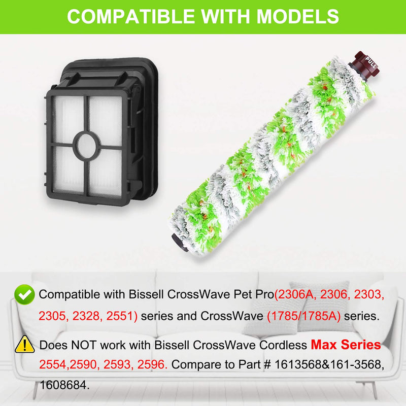 Dhoua Replacement Parts for Bissell CrossWave Pet Pro 2306A & CrossWave 1785 Series, 4 Pack Multi-Surface Pet Pro Brush Rolls + 4 Pack 1866 Vacuum Filters, Compare to Part 1613568&161-3568, 1608684 - PawsPlanet Australia