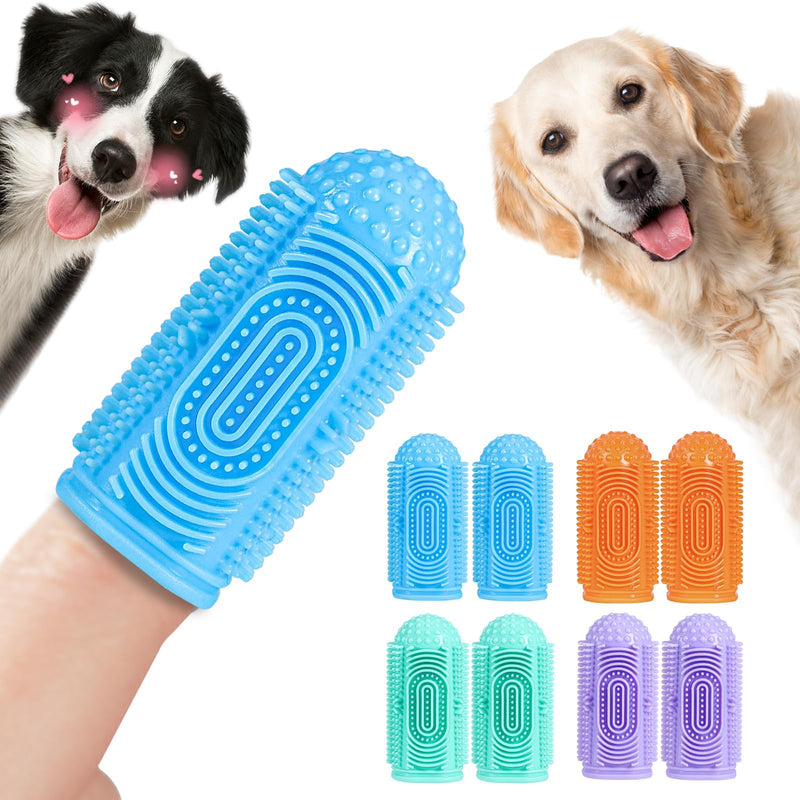Dog Toothbrush Finger Toothbrush Dogs Tooth Brushing Kit 8 Pack Dogs Finger Toothbrushes for Dog Teeth Cleaning& Dental Care Doges Tooth Brush Pet Toothbrush 1 Count (Pack of 8) 2blue-2green-2orange-2purple