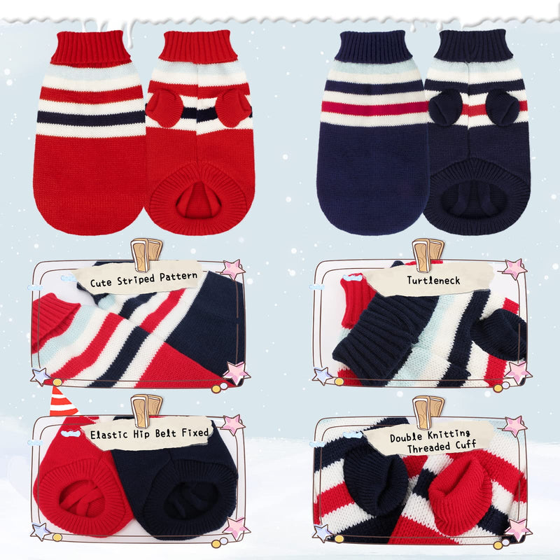 Rypet 2 Packs Striped Cat Sweater - Warm Knitted Sweater Turtleneck Cat Winter Clothes for Kittys and Small Dogs X-Small (Pack of 2)
