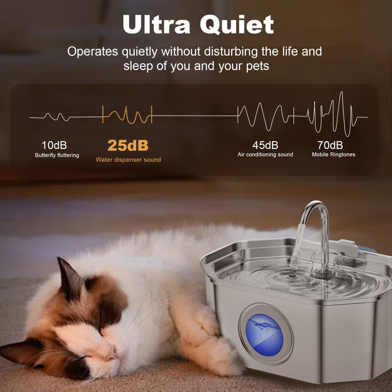 Cat Water Fountain Stainless Steel 108oz/3.2L, APAUK Automatic Pet Fountain Dog Water Dispenser with Water Level Window, Quiet Cat Fountain for Drinking, Inside with Replacement(4 Filters&4 Sponges) Cat Fountain 4 Filters + 4 Sponges - PawsPlanet Australia