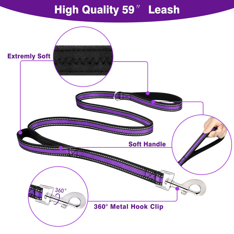 WINSEE Pet Harness Collar and Leash Set, All-in-one Reflective Dog Harness No Pull with Adjustable Buckles for Puppies, Small, Medium, Large, and Extra-Large Dogs (Large, Purple) - PawsPlanet Australia