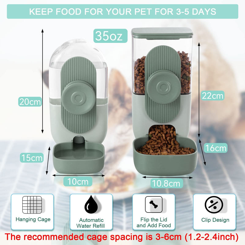 Hanging Automatic Food Water Dispenser,Gravity Rabbit Feeder Water Dispenser Set,Cage Cat Water Dispenser,Food Bowl for Bunny Guinea Pig Ferret Water Dispenser (Cage Grid Spacing Over 1.2'') Green - PawsPlanet Australia