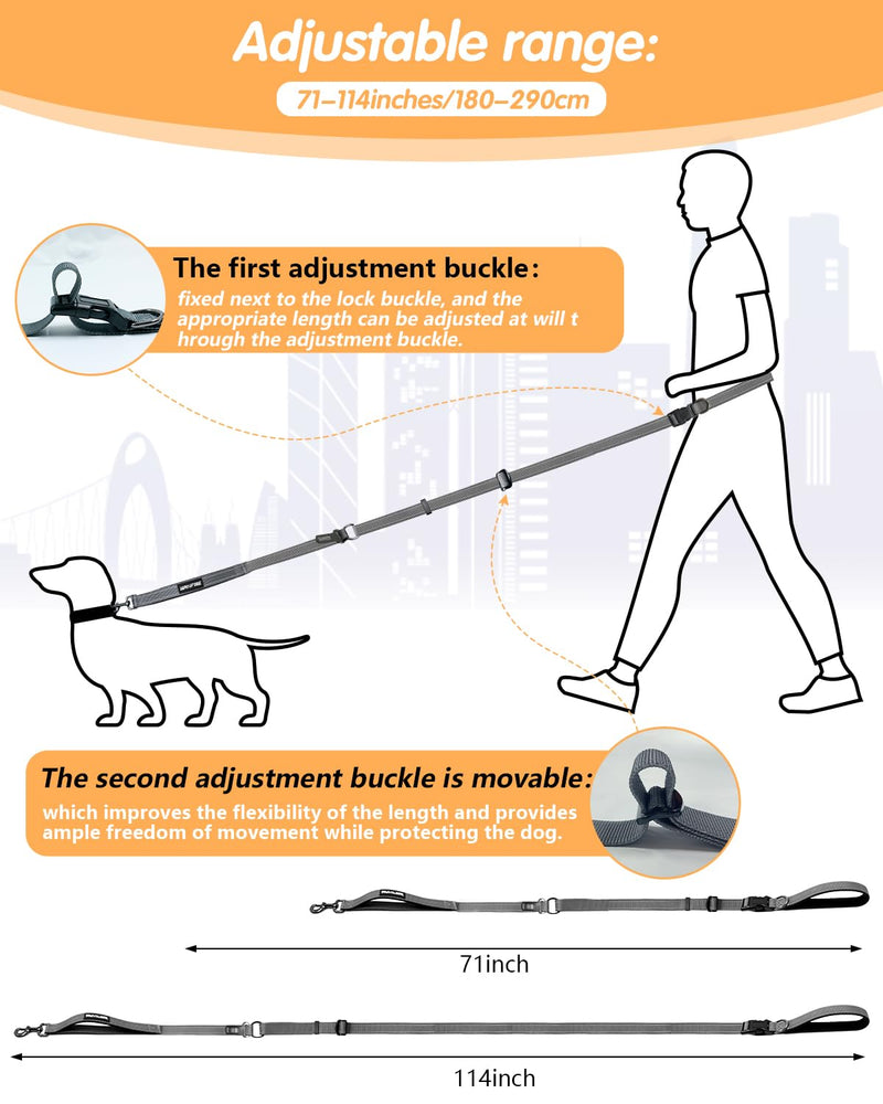 Hands Free Dog Leash, Multifunctional Crossbody Heavy Duty Dog Leash, 9.5 ft Long Dog Leash with Safety Buckle for Medium and Large Dogs Walking, Jogging, Running,Training (5.9-9.5ft). 9.5 Ft-DuckGrey - PawsPlanet Australia