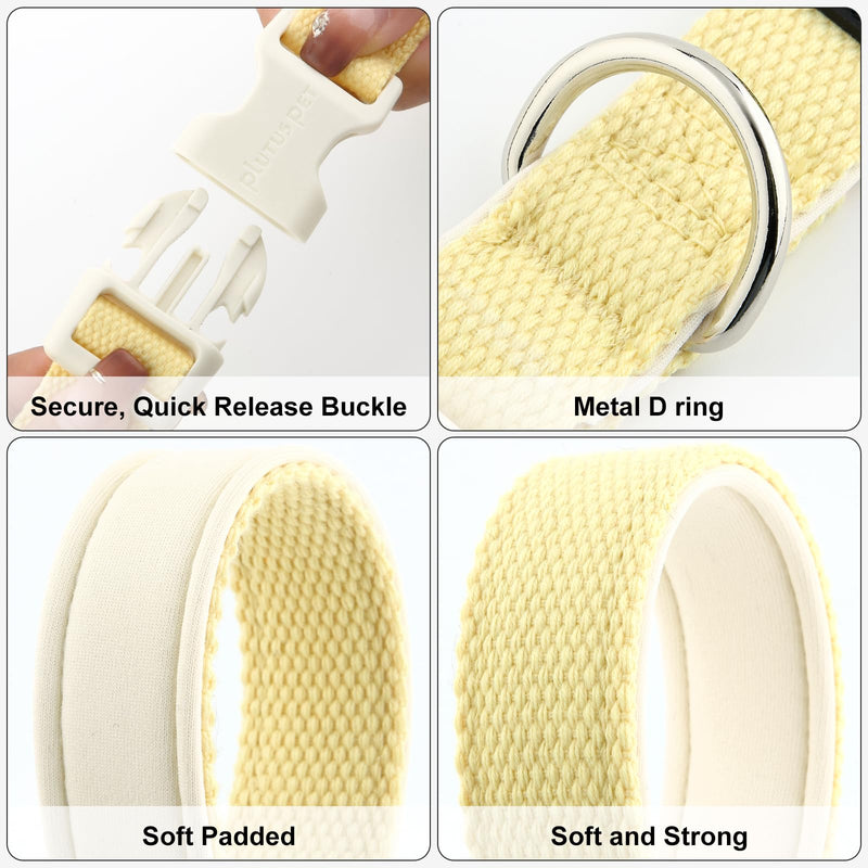Plutus Pet Cotton Dog Collar, Heavy Duty Collar with Soft Padding, Adjustable and Comfortable for Small Medium and Large Dogs, Light Yellow, S - PawsPlanet Australia