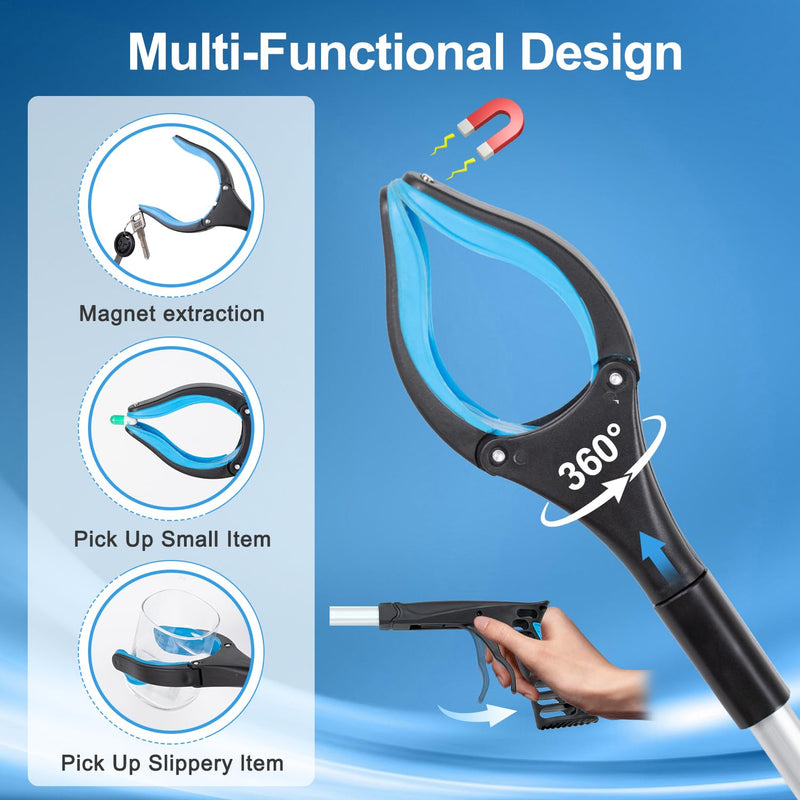 Grabber Reacher Tool - 43” Extra Long Foldable Gripper and Reaching Tool - Heavy Duty Pick Up Stick Grabbers for Seniors, Trash, Surgery Recovery Must Haves Gifts (Blue-43in) Blue-43in - PawsPlanet Australia