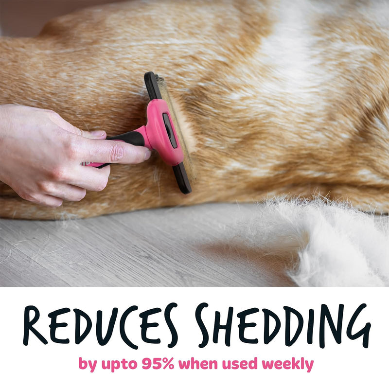 Deshedding brush for dogs, cats, horses & pets. Professional pet comb dog brushes for grooming for short to long hair undercoat rake dog brush. Great Cat brush dog comb that reduces shedding