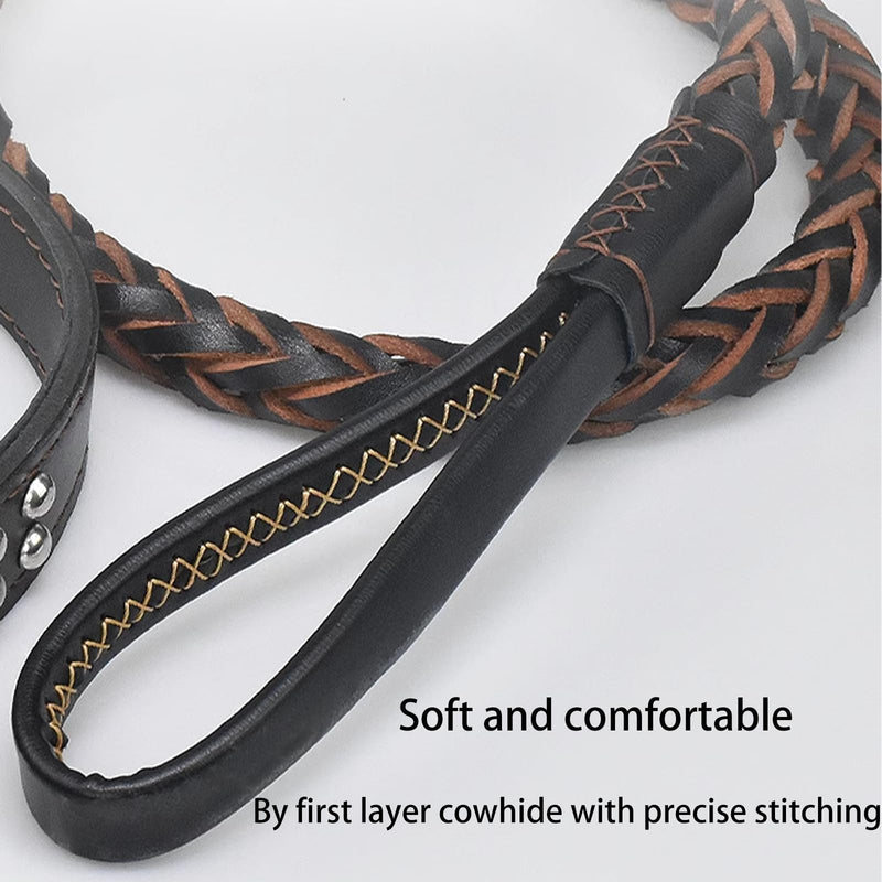 Braided Leather Leads for Dog, 4ft Length, Buffer Design?Heavy Duty Training Dog Leash for Large Medium Small Dogs (Black) BLACK - PawsPlanet Australia