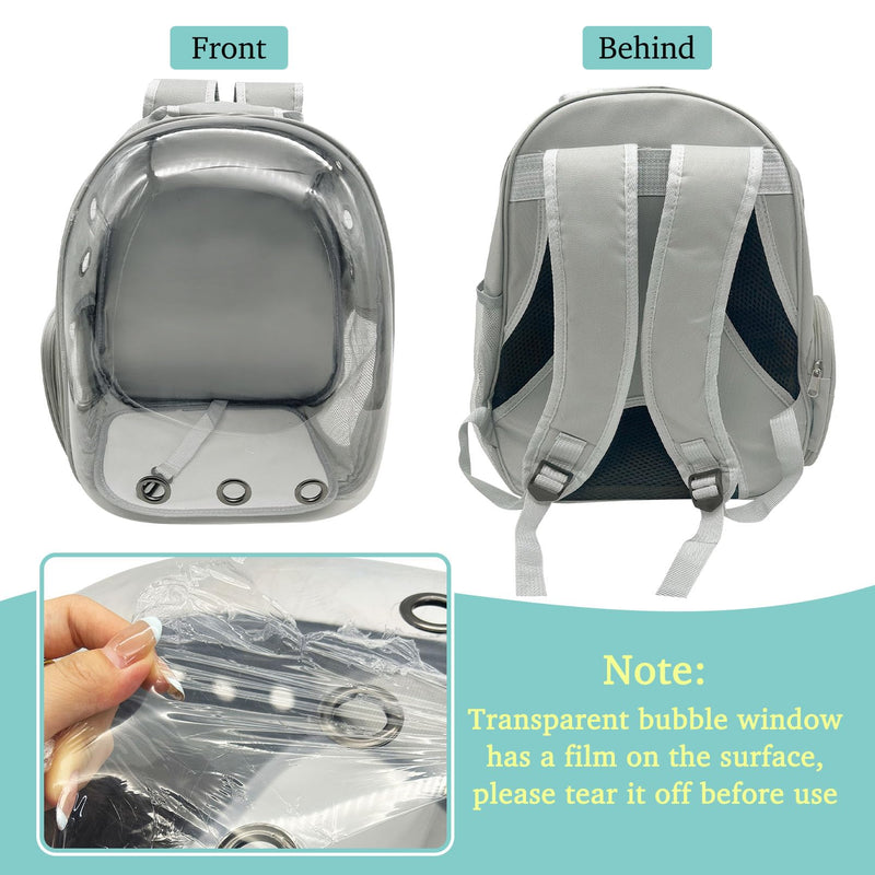 PINVNBY Bearded Dragon Carrier Backpack with Harness and Leash Set Large Reptile Travel Carrier Portable Lizard Backpack Clear Bubble Window Small Animal Carrying Bag for Gecko Kitten Rabbit (Gray) Gray - PawsPlanet Australia