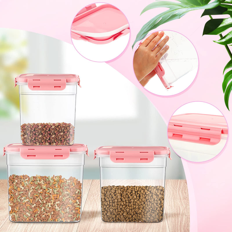 3 Pieces Airtight Pet Food Storage Containers with Spoon, Plastic Containers, Animal Food Containers, Dry Food Containers for Dog Food Cat Fish Bird Seed, 1.27 QT, 2.4 QT, 4 QT (Pink) Pink