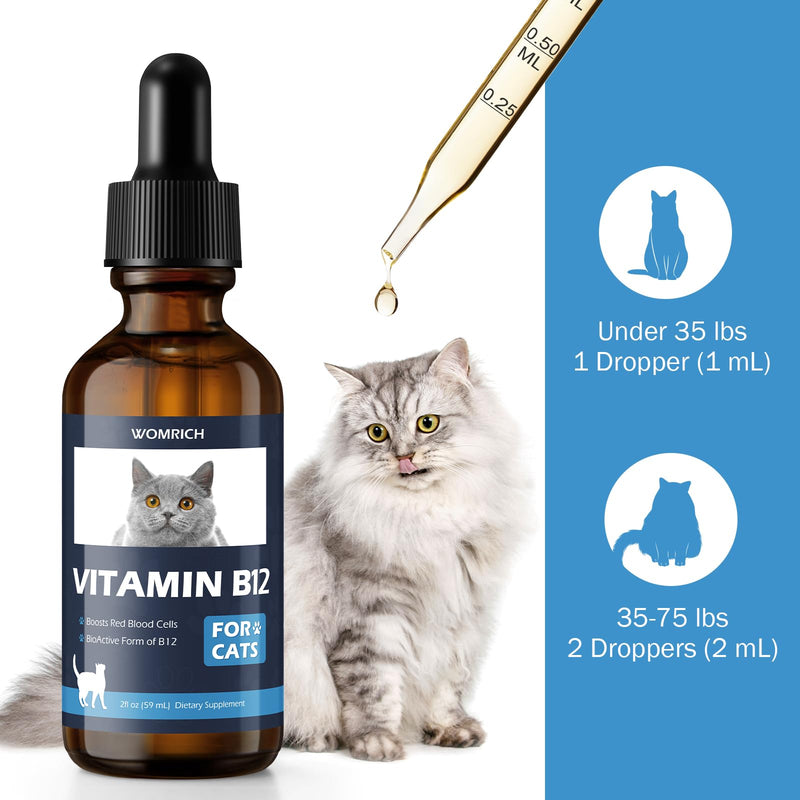Vitamin B12 for Cats | Methylcobalamin Supplement | Boosts Red Blood Cell Formation, Energy, Nervous System & Appetite, Treats Pancreatitis | 2 fl oz Dropper - PawsPlanet Australia