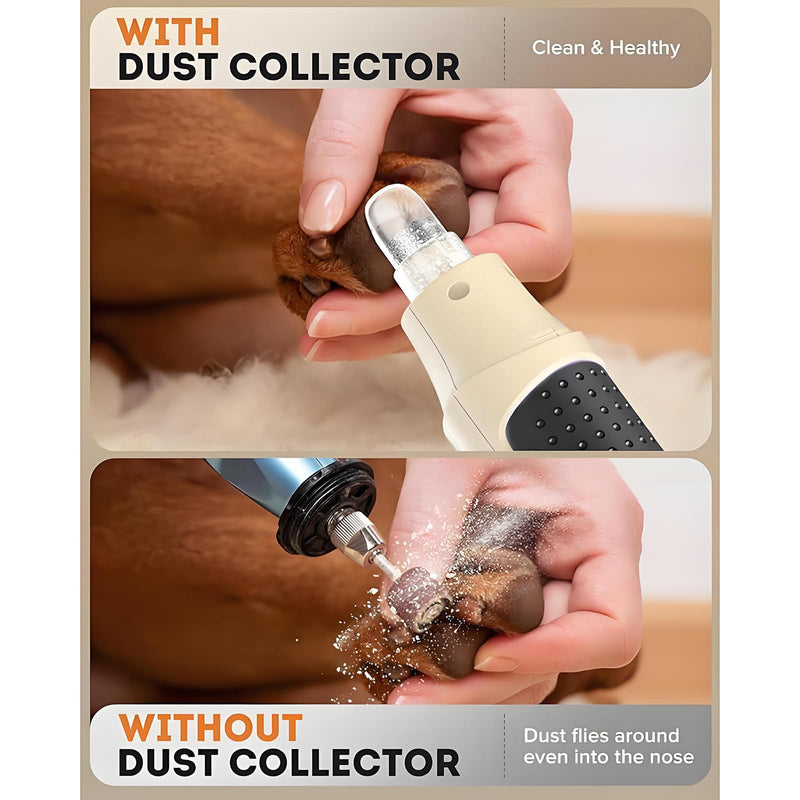 Dog Nail Grinder with Dust Collector, 7-Speed Powerful Nail Trimmer for Dogs, Cats & Large Pets, Features LED Light & Single-Hand Control, Quiet & Rechargeable (7-Speed with Dust-Collect)