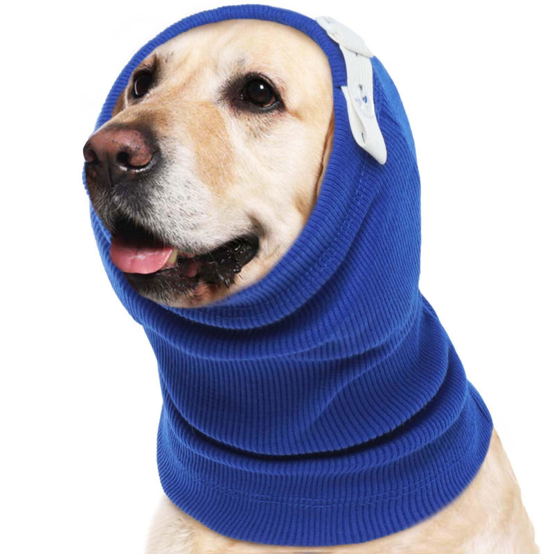 ROZKITCH Dog Calming Hoodie Dog Ears Cover, Ear Wrap for Dog Cat, Dog Ear Head Muff Protection Anxiety Relief Noise Canceling for Firework Pet Grooming Force Drying No Flap Dog Ear Protector Blue L L(Head Circumference:17.7"-29.5")