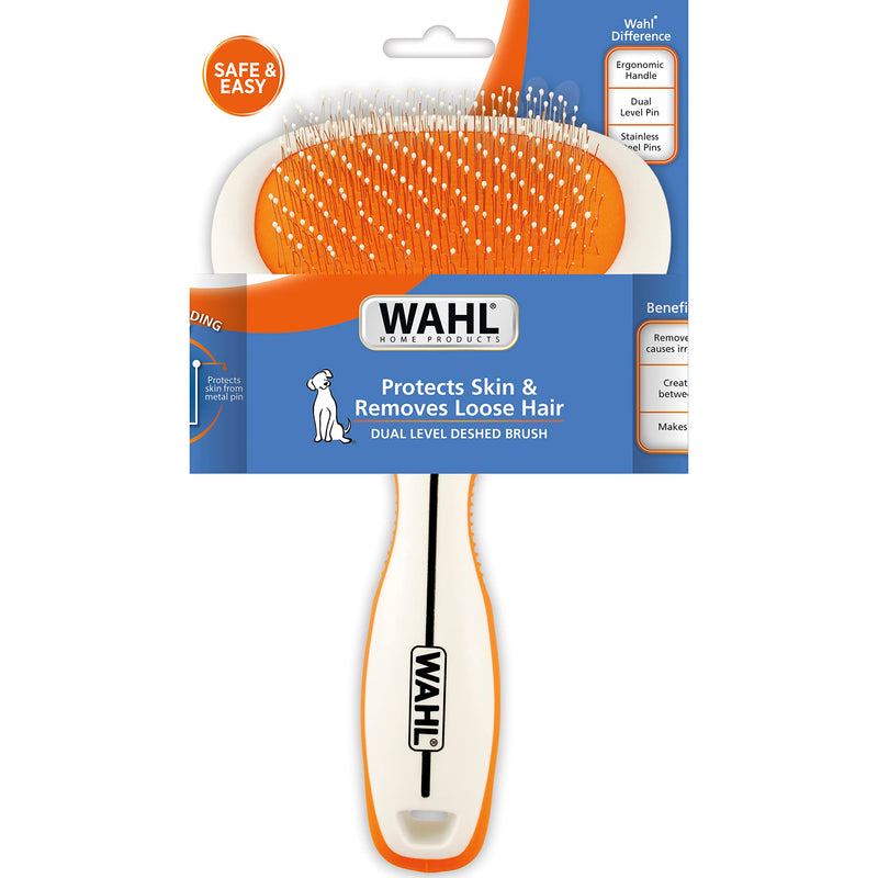 Wahl Premium Patented Dual Level Sensitive Skin Pet Slicker – Ergonomic handle makes Deshedding, Grooming and Brushing Comfortable for you and your Dog or Cat - 858500,Orange/White Large Dual Level Slicker