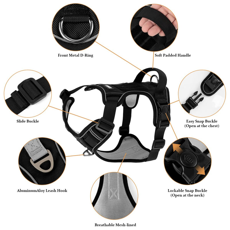 ETACCU Dog Harness for Large Dogs，No Pull Dog Harness with Handle, Front Clip Reflective No-Choke Adjustable Dog Chest Harness with 2 Leash Clips 2 Buckles, Dog Vest Harness, L - PawsPlanet Australia