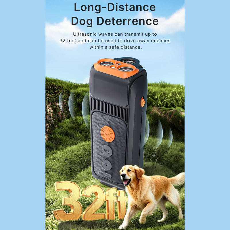 Dog Bark Deterrent Devices with 3 Sonic Heads, 1-Touch Dog Trainer, 32ft Range Rechargeable & Compact & Bark Control with Flashlight, Helps Improve Dog's Behavior (Black) Black