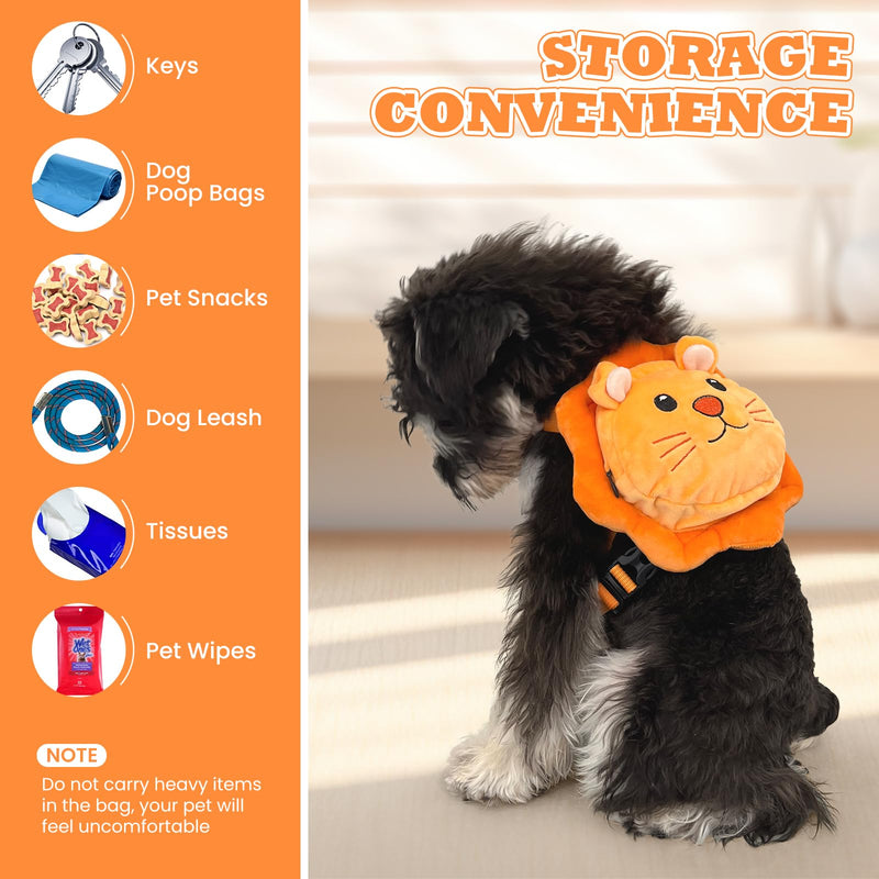 ROZKITCH Dog Backpack Harness, Soft and Adjustable Pet Saddle No Pull Bag with D-Ring for Small Medium Dogs, Cute Lion Design for Outdoor Travel, Walking, and Hiking Animal Self Carrier Bag S S(Chest: 13.7-17.3"; Neck:10.2-12.6") - PawsPlanet Australia