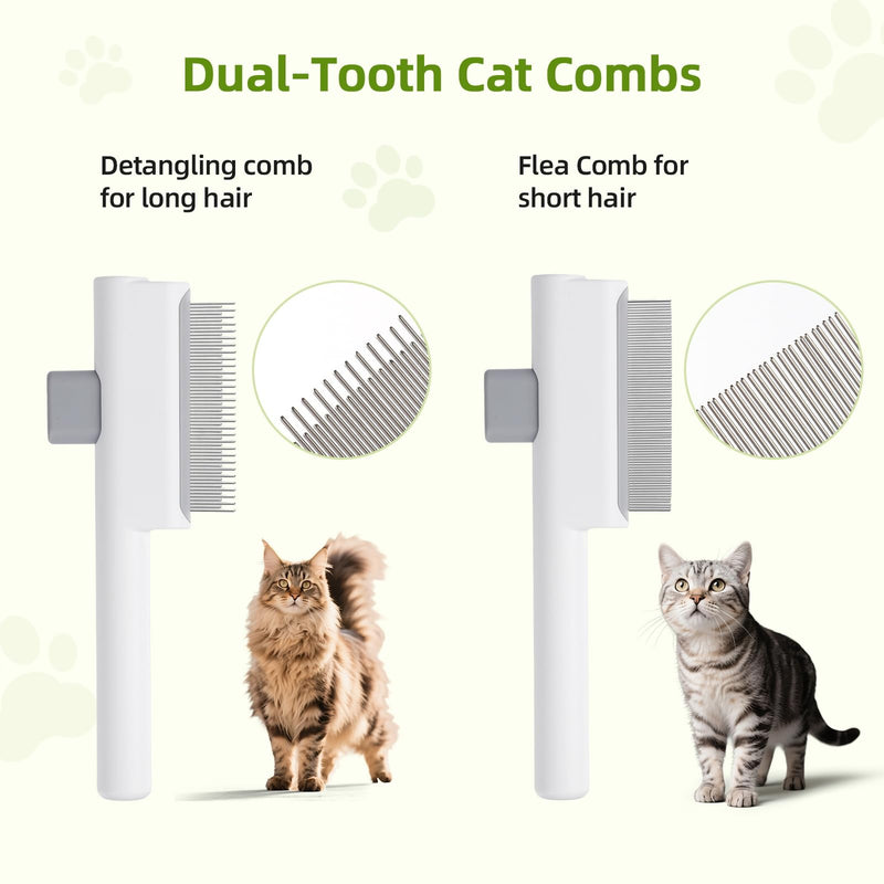 2 Pcs Self-Cleaning Flea Comb for Cats – Dual-Tooth and Gentle Cat Comb for Long and Short Hair – Ergonomic Zen Brush for Healthier Cats and Cleaner Homes (White) White - PawsPlanet Australia