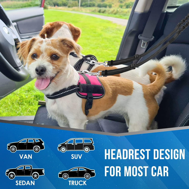 Dog Seat Belt for Car, Dual Pet Vehicle Headrest Restraint Safety Seatbelt,Two Dog Leash No Tangle Dog Car Leash Seat Belt,Duty Adjust Elastic Connect Harness in Vehicle Travel(Pink) Pink - PawsPlanet Australia