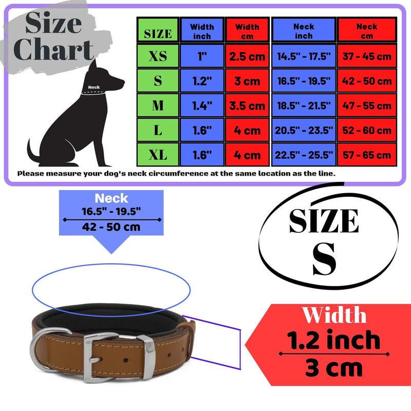 Vegetable-Tanned Leather Dog Collar for Large Dogs - Heavy Duty and Luxury Design Dog Collars (S: 1.2” Wide for 16.5”-19.5” Neck, Brown-Tan) S: 1.2” Wide for 16.5”-19.5” Neck - PawsPlanet Australia