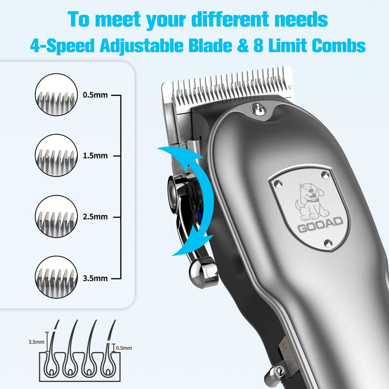 Dog Hair Clippers for Grooming Cordless Pet Clippers for Dogs Thick Hair with Metal Blades, Electric Rechargeable Dog Trimmer for Grooming Low Noise Pet Grooming Kit,Sliver Sliver