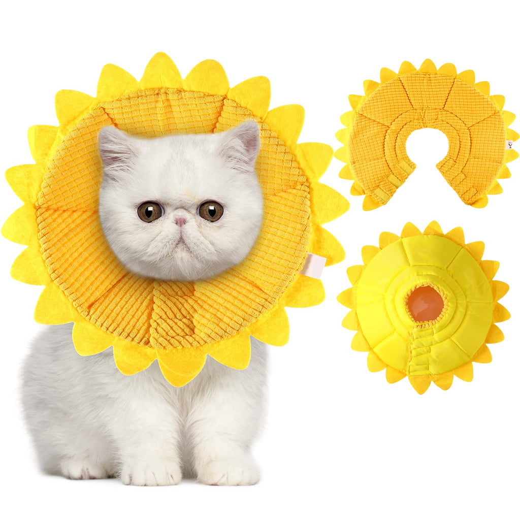 Sunflower Cat Recovery Collar Soft Cat Cone Collar Pet Cones for Cats Cotton Pet Cone Collar Adjustable Sunflower Elizabeth Collar Postoperative Protection Soft Cone for Cats and Dogs(Small)