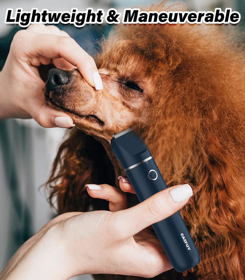Casfuy Cordless Hair Trimmer, Low Noise Grooming Clipper for Dogs Cats & Small Pets, USB Rechargeable, Double Blades for Trimming Hair Around Paws, Eyes, Ears, Face, Rump German Blue - PawsPlanet Australia