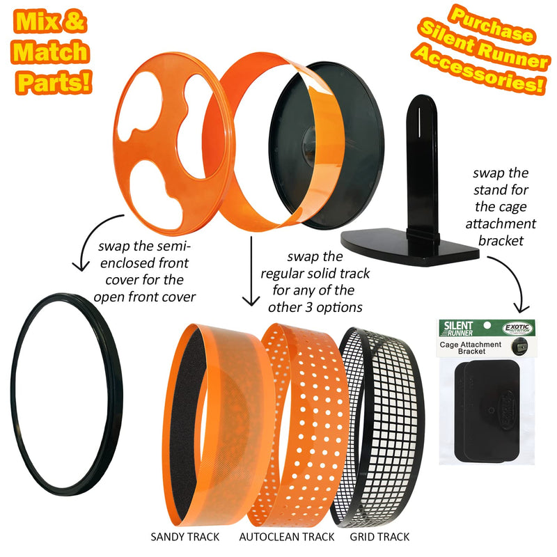Silent Runner 12" Regular Wheel + Sandy Track + Cage Attachment - Pet Exercise Wheel Package Set - for Sugar Gliders, Female Rats, Hamsters, Mice and Other Small Pets - PawsPlanet Australia