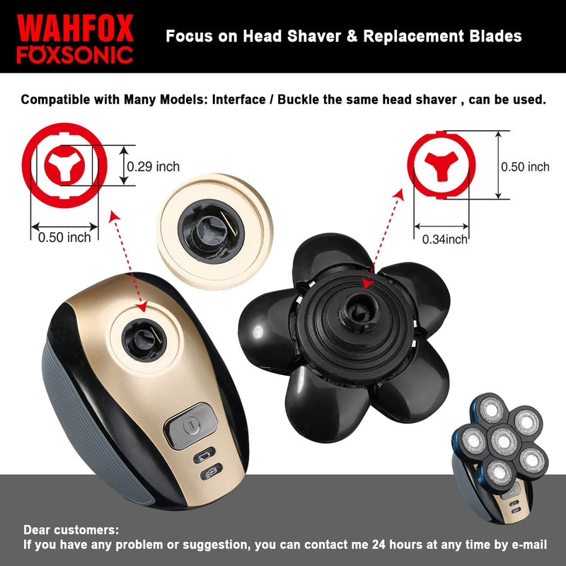 Universal 6 Blade Replacement Heads for Mainstream Shaver Brands, Bald Shaver Replacement Heads with Blade Cover (Black) 6 Black - PawsPlanet Australia