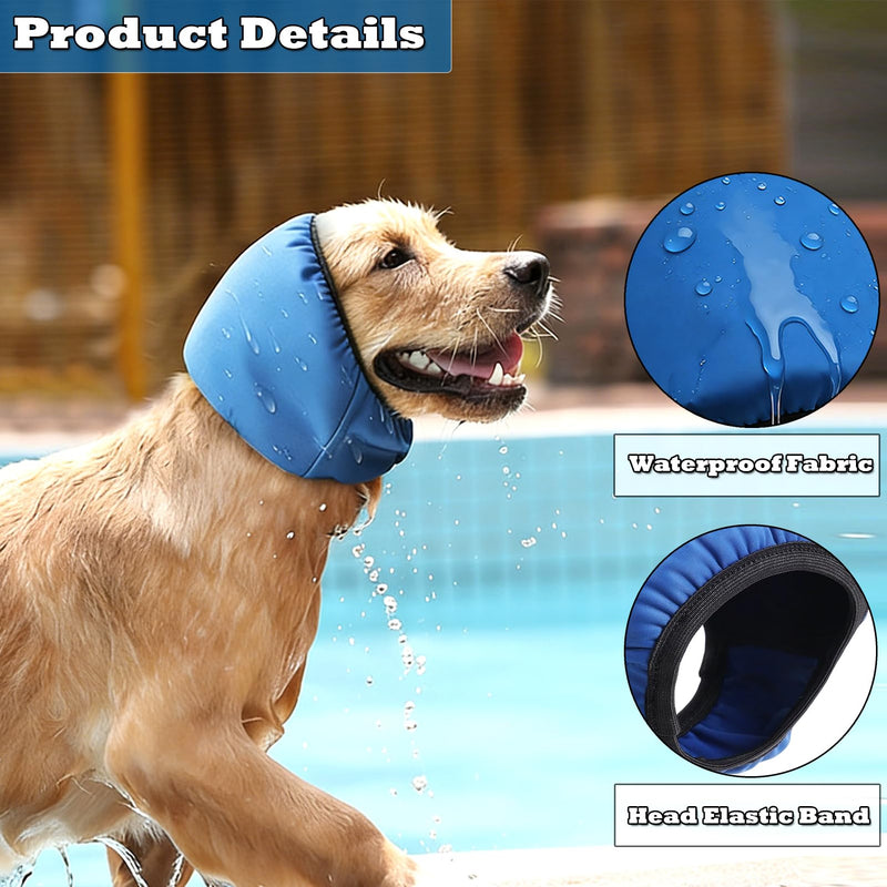 2 Pcs Pet Ear Muffs and Grooming Gloves, Swimming Waterproof Dog Ears Caps, Wearable Glove Design Shampoo Scrubber for Cat, Dehairing Brush for Most Cats, Dogs (M) M